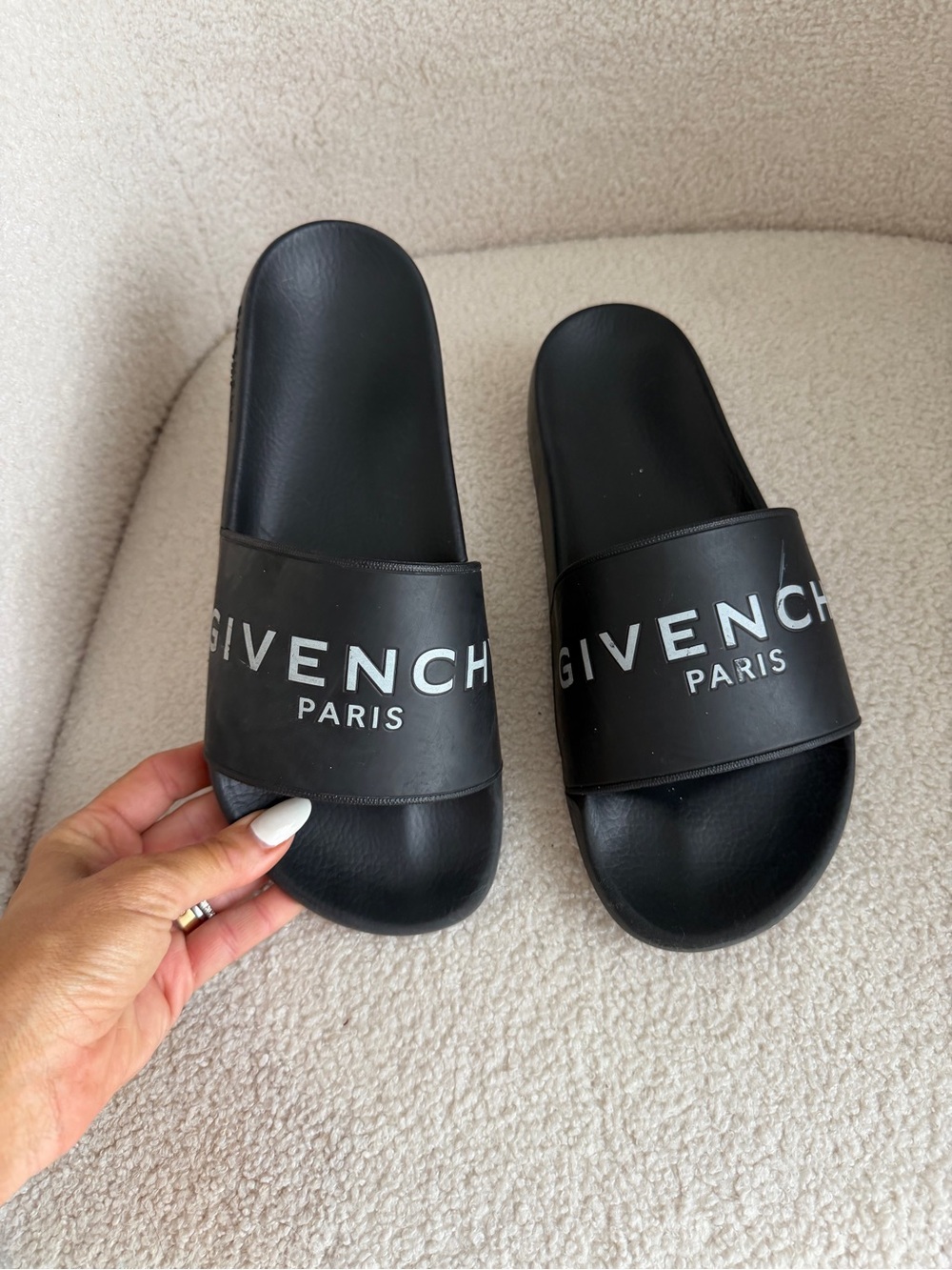 Givenchy Black Slide Sandals with White Logo Women 10 Men 41 size 8 US